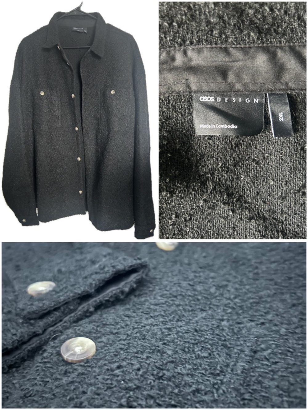 ASOS Design Black Bouclé Button-Up Shacket